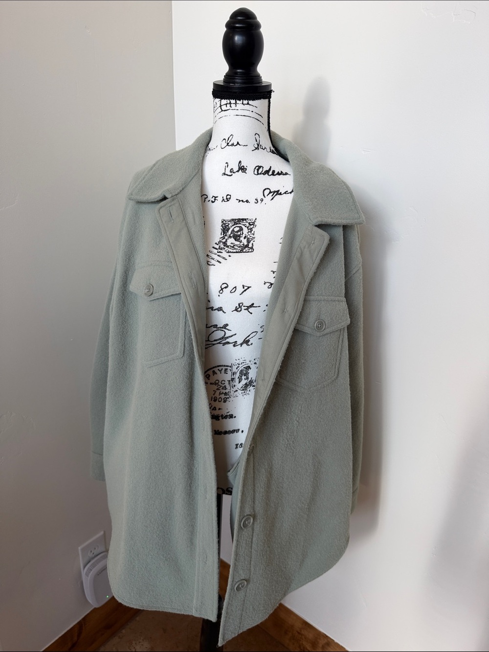 Hilary Radley Light Sage Green Wool-Blend Pea Coat